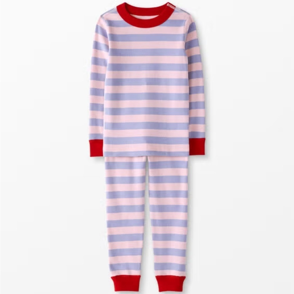 Hanna Andersson Cozy Striped Kids Pajama Set with Red Trim